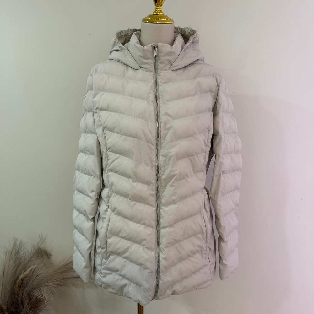 32 Degrees Heat Large Cream Chevron Quilted Hooded Puffer Jacket